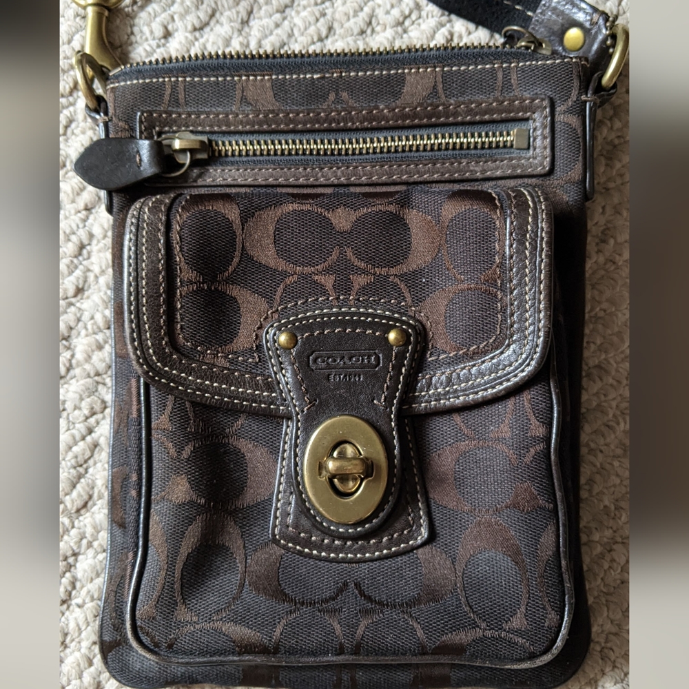Coach Legacy Signature Brown Canvas Leather 65th Anni. Turnlock Crossbody Bag
